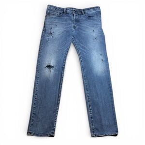 Diesel Men's Buster Distressed Denim Straight Blue Jeans W 33” L 32”